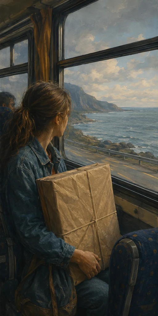 My Friends editorial scene: A young artist carrying a painting on a road journey