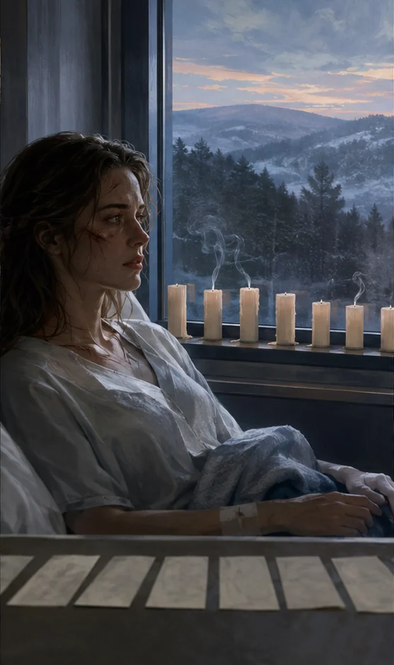 Not Quite Dead Yet editorial scene: A seven-day countdown beside a hospital window