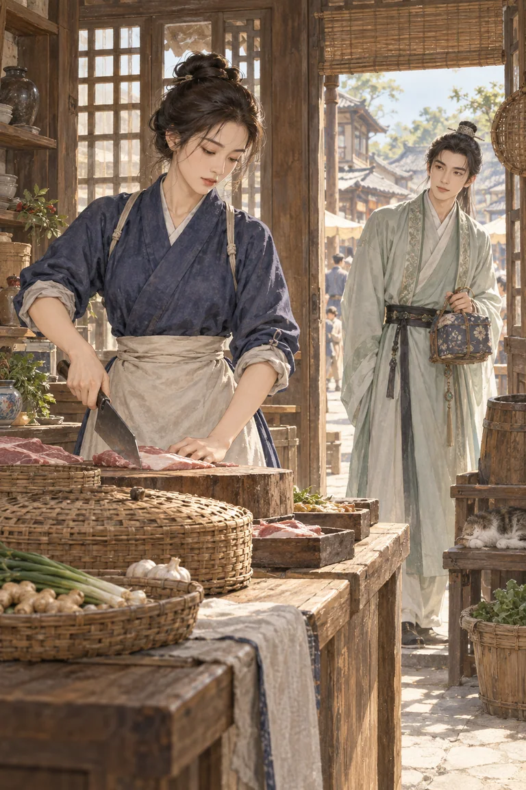 《夫人舞刀爺彈琴》：肉铺里的利落身影