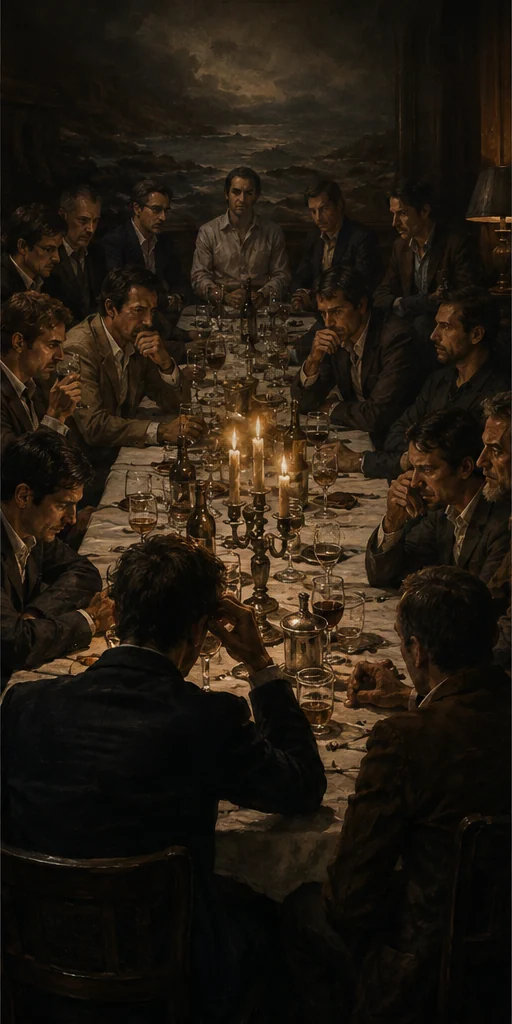 I convitati di pietra editorial visual: Characters facing the central conflict