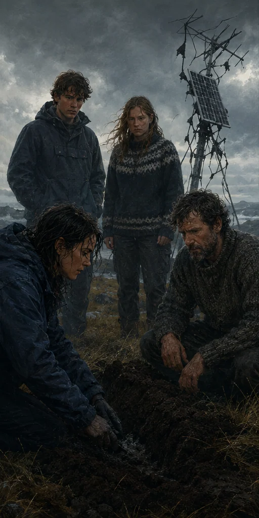 Wild Dark Shore editorial visual: Characters facing the central conflict